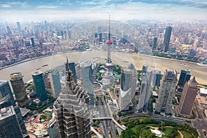 Panoramic view over the concrete jungle of Shanghai, China