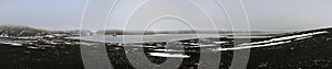 Panoramic view over Deception Island on a misty day, Antarctica