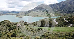 Panoramic view over Embalse de Zahara inland lake, Andalusia, Spain