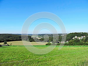 Panoramic view over fields and meadows