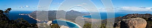 Panoramic view over Freycinet NP and Wineglass Bay from the top of Mt Amos.