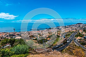 Panoramic view over Funchal the capital of Madeira fom a viewpoint, Madeira island, Portugal