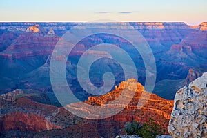 Panoramic view over the grand canyon at the sunset