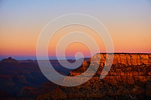 Panoramic view over the grand canyon at the sunset