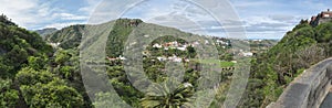 Panoramic view over green hill and valley of botanical garden, Jardin Botanico Canario Viera y Clavijo, Tafira, Gran photo
