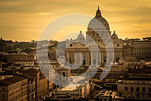 Panoramic view over the historic center of Rome, Italy from Castel Sant Angelo