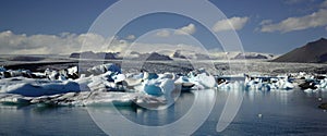 Panoramic view over hundreds of icebergs