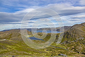 Panoramic view over the island of Mageroya in Norway in summer