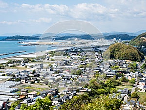 Panoramic view over Kochi coastline from Zenjibuji, temple number 32 of Shikoku pilgrimage