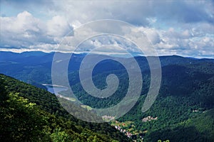 Panoramic view over Kruth-Wildenstein lake in the Vosges