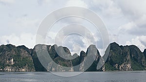 Panoramic view over limestone mountains in Halong Bay, Vietnam