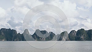 Panoramic view over limestone mountains in Halong Bay, Vietnam