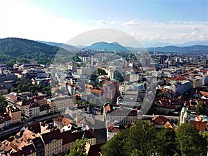 Panoramic view over Ljubljana city center