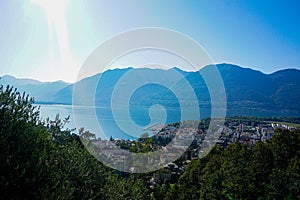 Panoramic view over the old town of Locarno and the Lago Maggiore