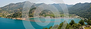 Panoramic view over Orhaniye village and Kizkumu beach near Marmaris resort town in Turkey.