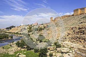 Panoramic view over Oum Errabia river and Kasba Tadla city photo