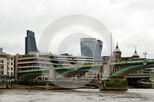 Panoramic view over the river Thames near Southwark bridge in London