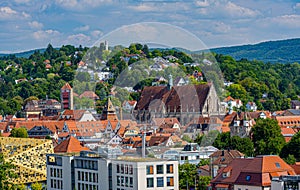 Panoramic view over SchwÃ¤bisch GmÃ¼nd with Five button tower FÃ¼nfknopfturm, King tower KÃ¶nigsturm, Holy Cross cathedral