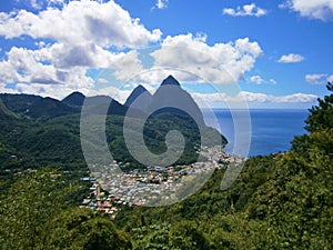 Panoramic view over Soufriere, St. Lucia in the Caribbean