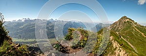 panoramic view over the swiss alps from the peak of a mountain, brienzer rothorn