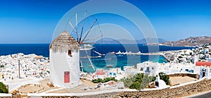 Panoramic view over the town of Mykonos island, Cyclades, Greece