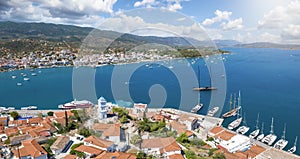 Panoramic view over the town of Poros island to the Saronic Gulf