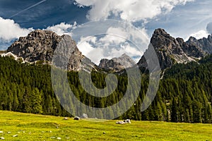 Panoramic View Over Tyrol Dolomites Peaks near Tre Cime di Lavaredo, Italy