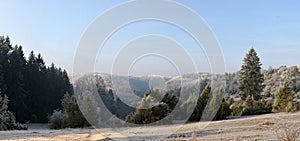 Panoramic view over valley in swabian alb in winter