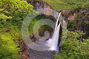 Panoramic view over the waterfall in Chapada dos Veadeiros