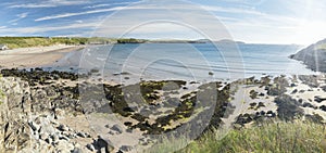 Panoramic View over Whitesands Bay at Bright Summer Day