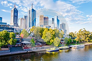 Panoramic view over Yarra River and City Skyscrapers in Melbourne, Australia