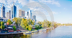 Panoramic view over Yarra River and City Skyscrapers in Melbourne, Australia