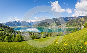 Panoramic view over Zell am See with Kitzsteinhorn and Schmitten photo