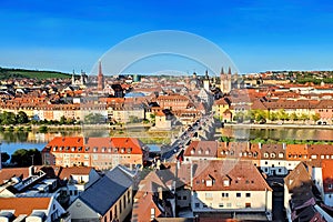 Panoramic view overlooking the Old Town of Wurzburg, Germany