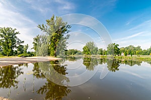 Panoramic view on oxbow lake of vistula river at Stezyca