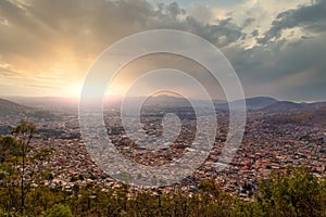 Panoramic view of Pachuca on the sunrise