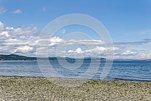 Panoramic view of pacific shore with cloudy skyline Vancouver island Canada