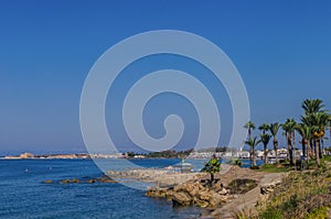 Panoramic view of of Pafos beaches.