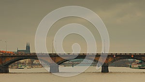 Panoramic View of the Palacky Bridge from Vltava River in Prague