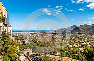 Panoramic view of Palermo city and mediterranean sea coast around.