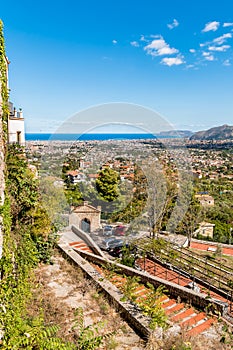 Panoramic view of Palermo city and mediterranean sea coast around.