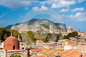 Panoramic view of Palermo with its cathedral and Monte Pellegrino in the background photo