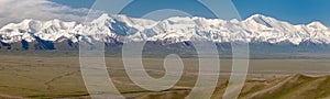 Panoramic view of Pamir mountain and Pik Lenin
