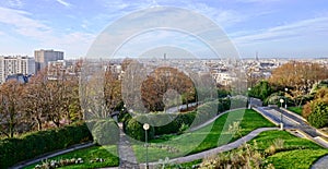 Panoramic view of the Paris skyline from the Parc de Belleville