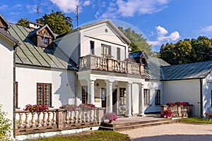 Panoramic view of park and historic museum manor house of Mikolaj Rej, polish renaissance poet and writer in Naglowice, Poland