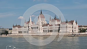 Panoramic View of Parliament Building in Budapest near Danube River