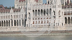 Panoramic View of Parliament Building in Budapest near Danube River