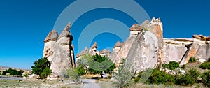 Panoramic view of Pasabagi in Cappadocia. Fairy Chimneys or peri bacalari.