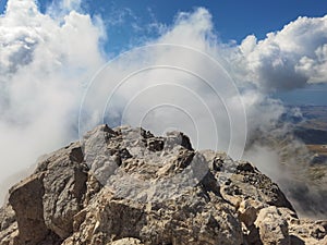 Panoramic view of the peak of Corno Grande with cloud in the summer season Abruzzo
