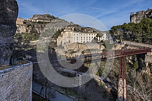 Panoramic view of pedestrian bridge over the sickles of the Huecar river. Europe Spain Cuenca photo